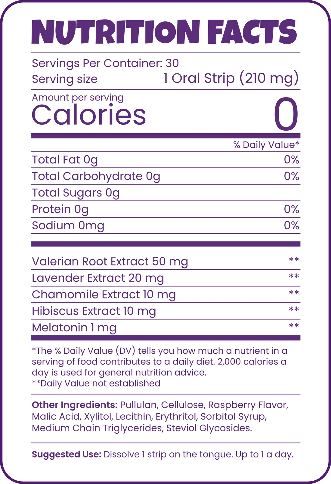 Supplement facts panel